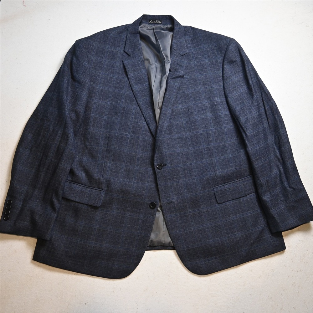Jean Paul Germain 50R Blue Plaid Check 100% Wool Blazer Sport Coat